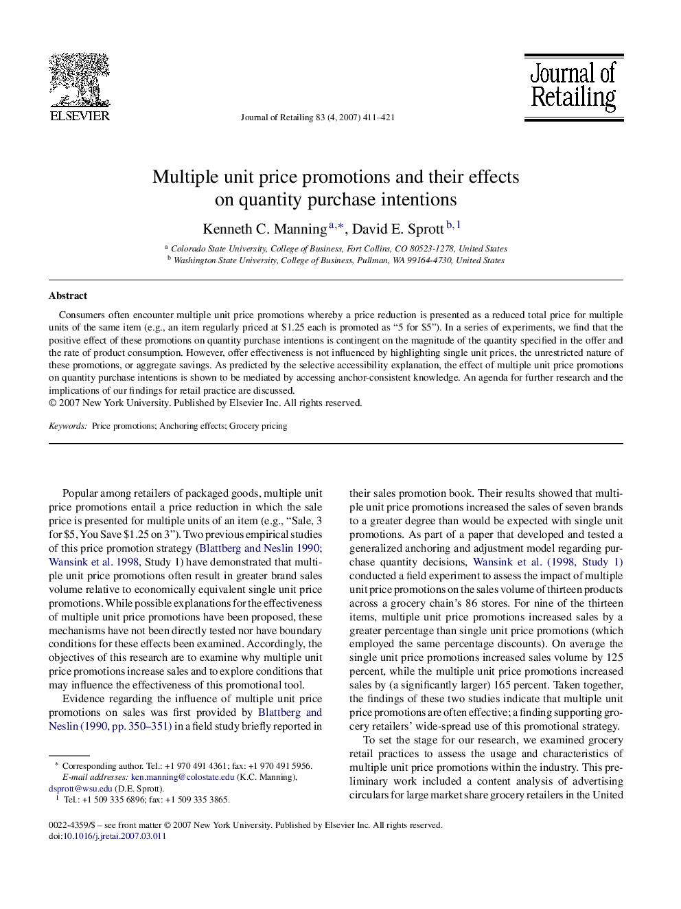 Multiple unit price promotions and their effects on quantity purchase intentions