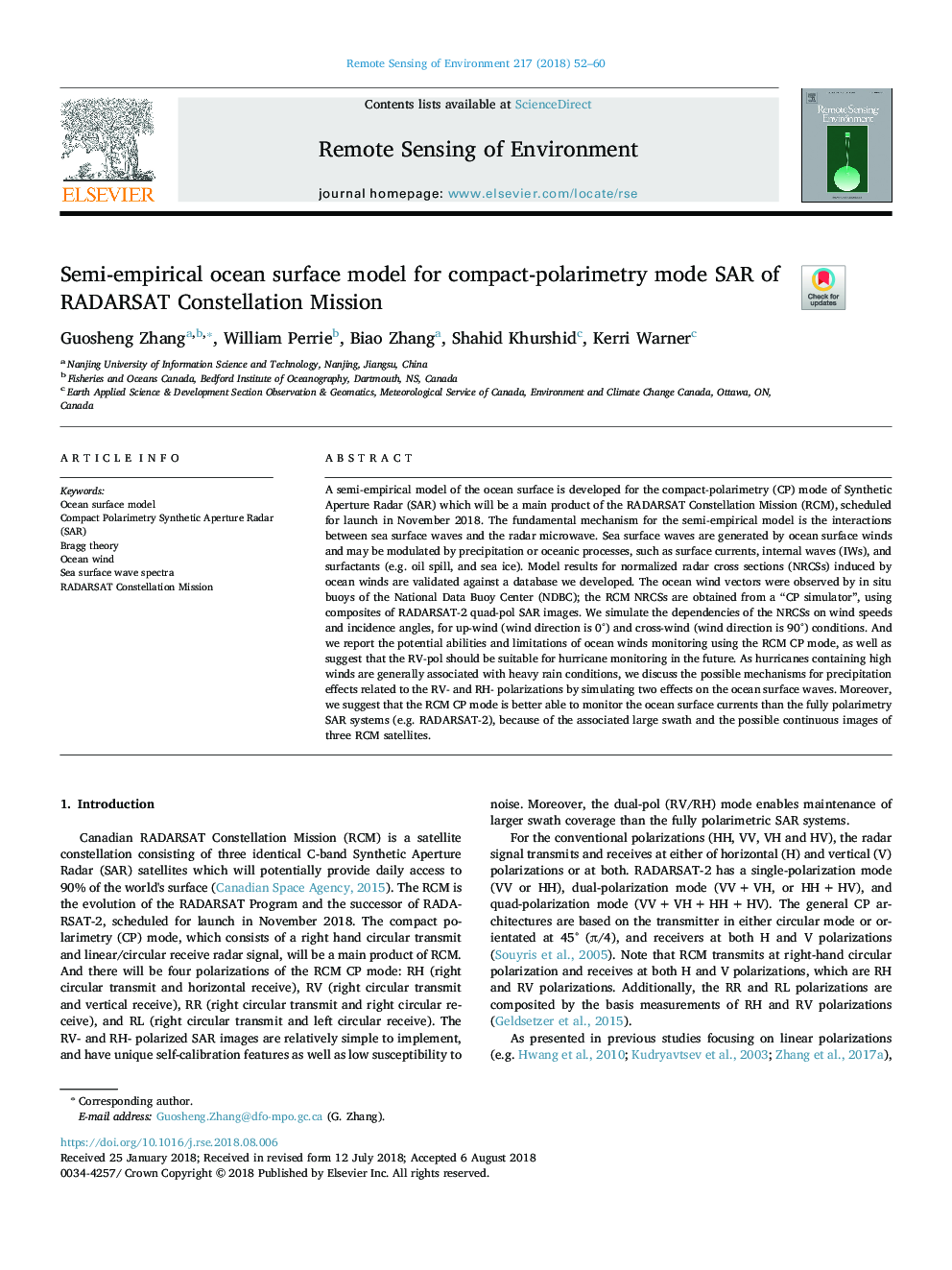 Semi-empirical ocean surface model for compact-polarimetry mode SAR of RADARSAT Constellation Mission