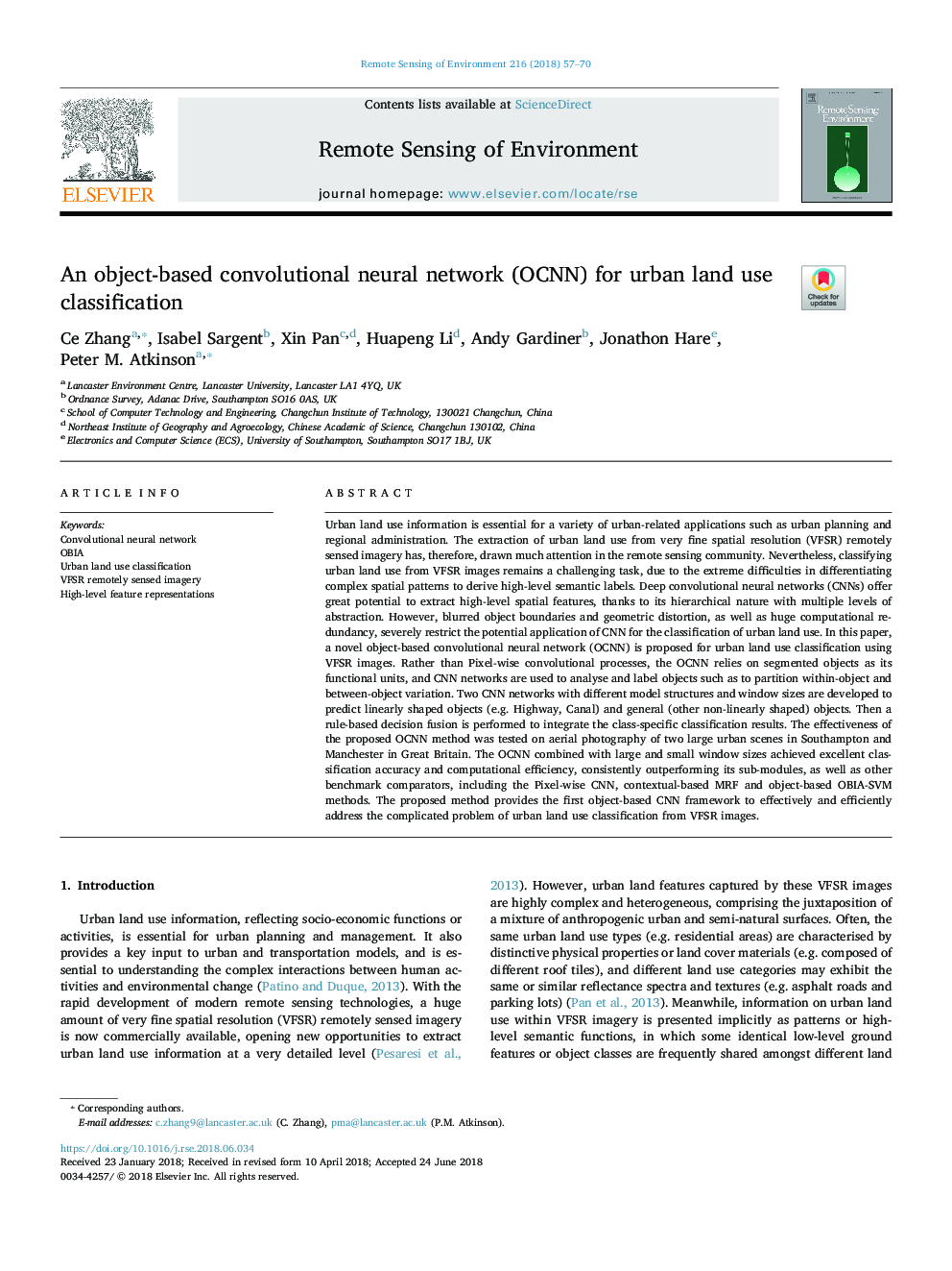 An object-based convolutional neural network (OCNN) for urban land use classification