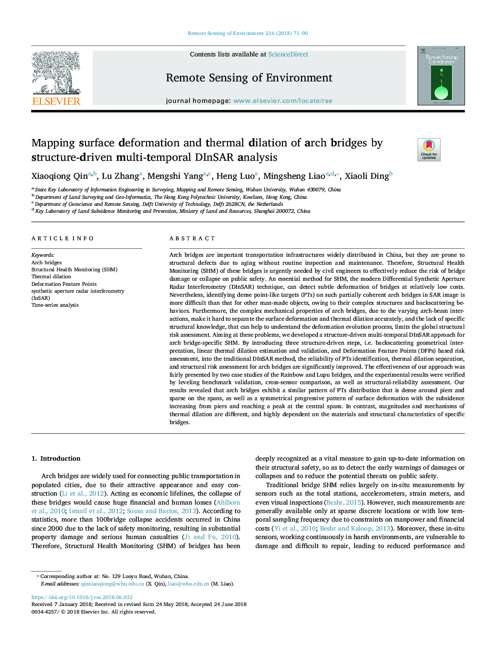 Mapping surface deformation and thermal dilation of arch bridges by structure-driven multi-temporal DInSAR analysis