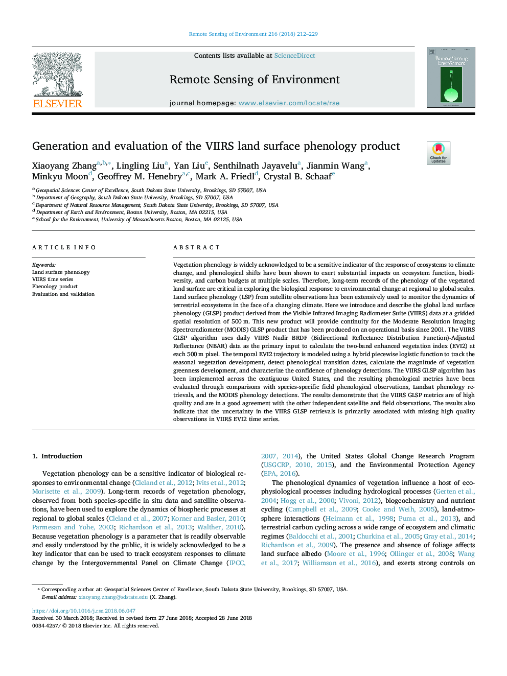 Generation and evaluation of the VIIRS land surface phenology product