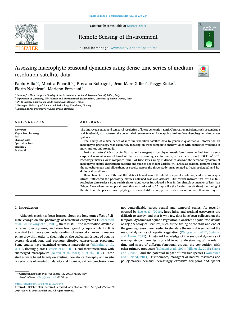 Assessing macrophyte seasonal dynamics using dense time series of medium resolution satellite data