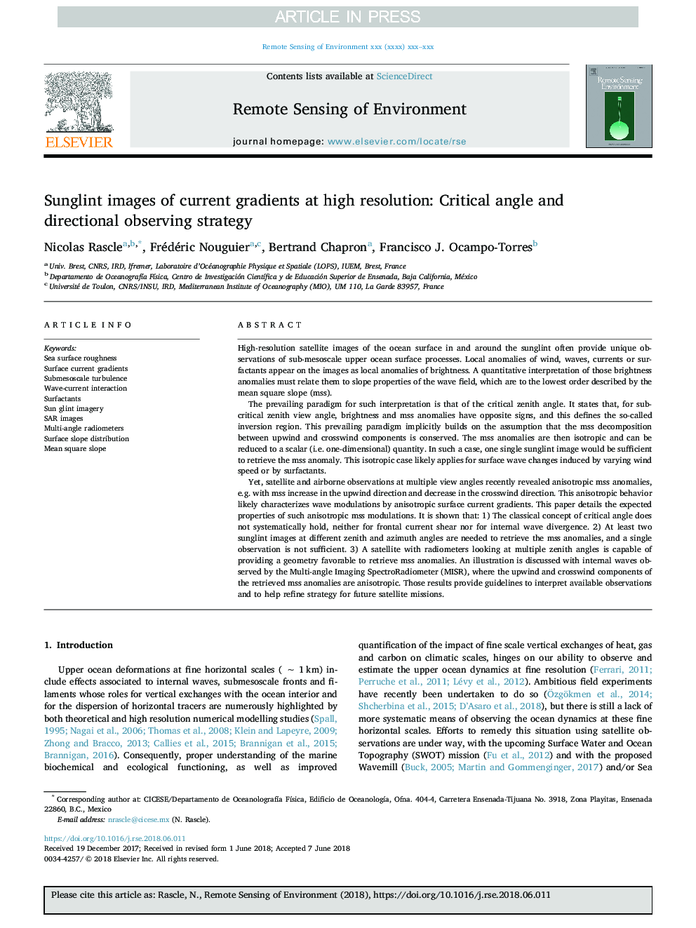 Sunglint images of current gradients at high resolution: Critical angle and directional observing strategy