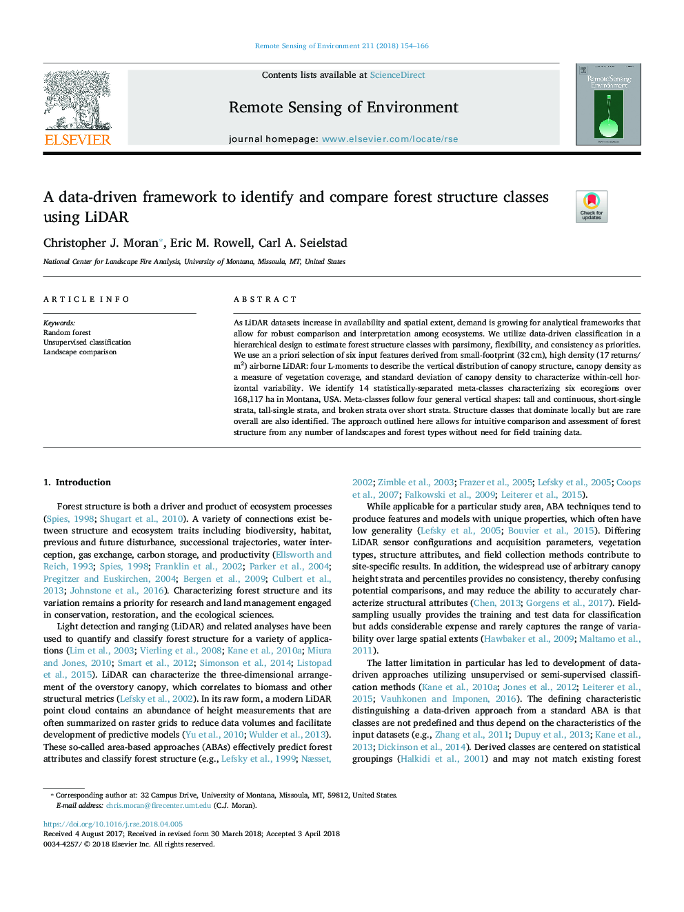 A data-driven framework to identify and compare forest structure classes using LiDAR