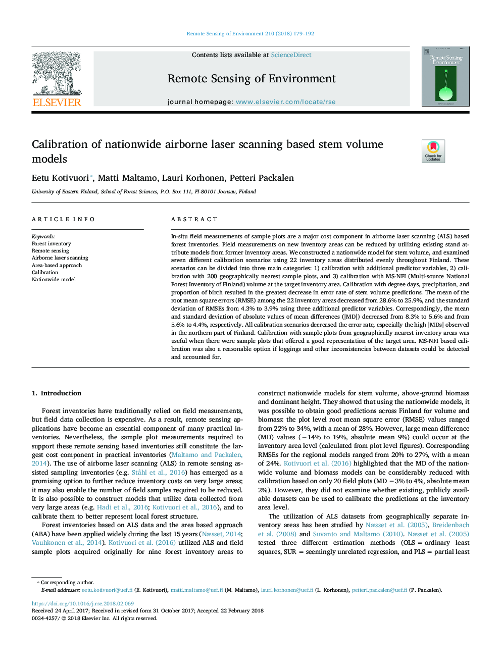 Calibration of nationwide airborne laser scanning based stem volume models