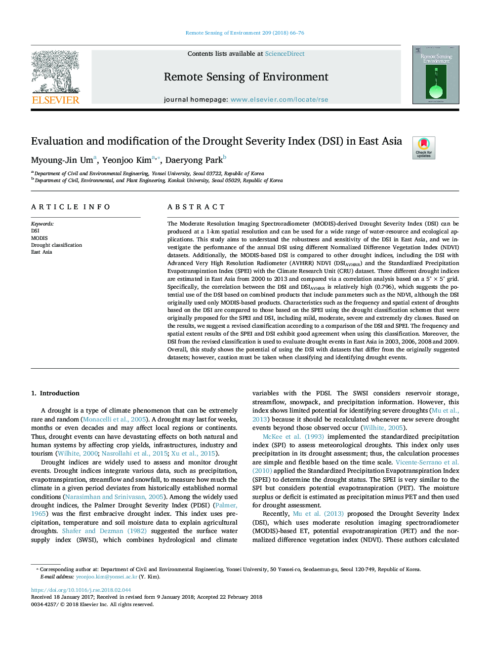 Evaluation and modification of the Drought Severity Index (DSI) in East Asia