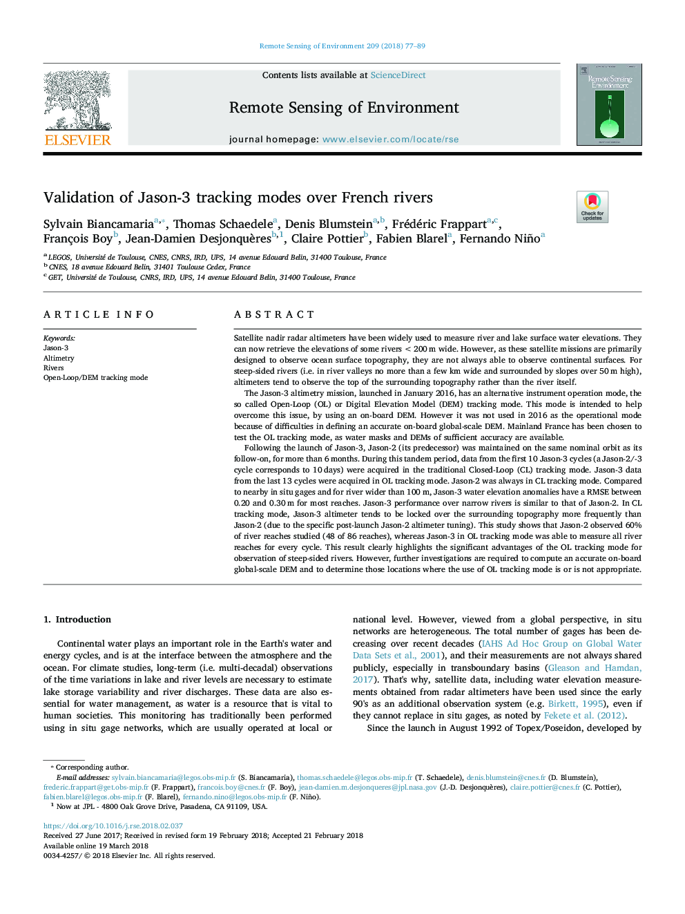 Validation of Jason-3 tracking modes over French rivers