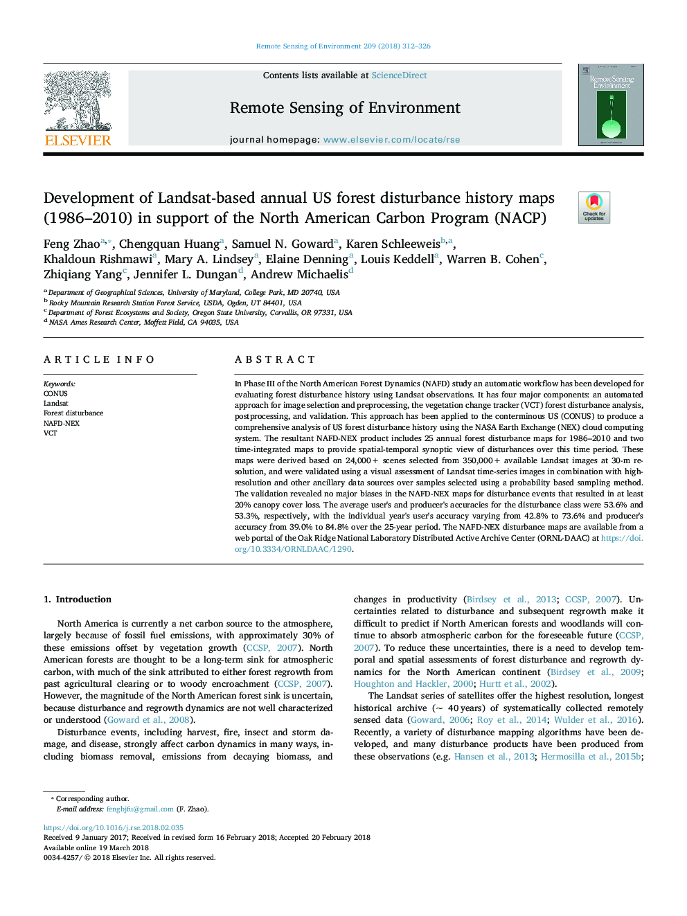 Development of Landsat-based annual US forest disturbance history maps (1986-2010) in support of the North American Carbon Program (NACP)