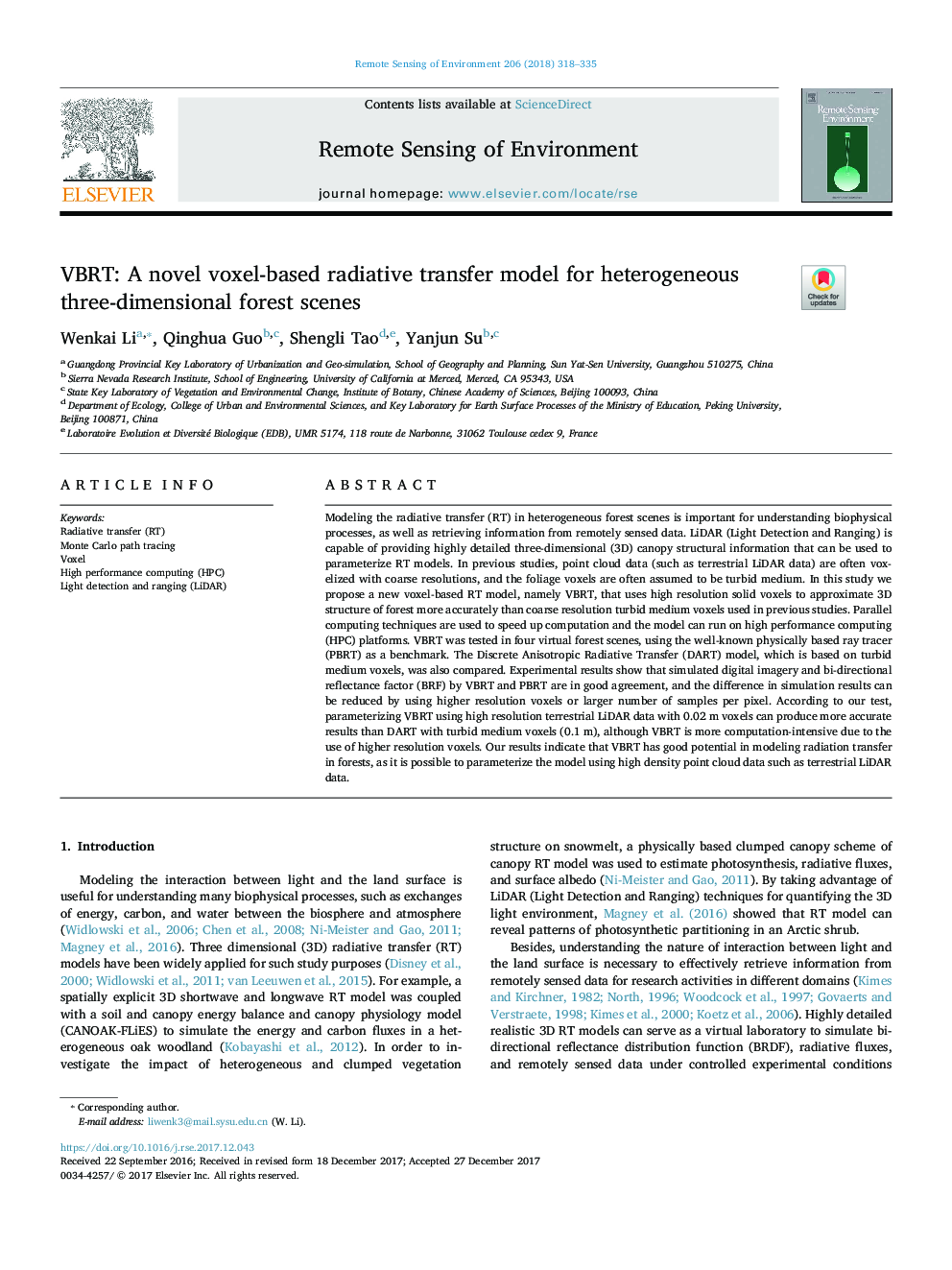 VBRT: A novel voxel-based radiative transfer model for heterogeneous three-dimensional forest scenes