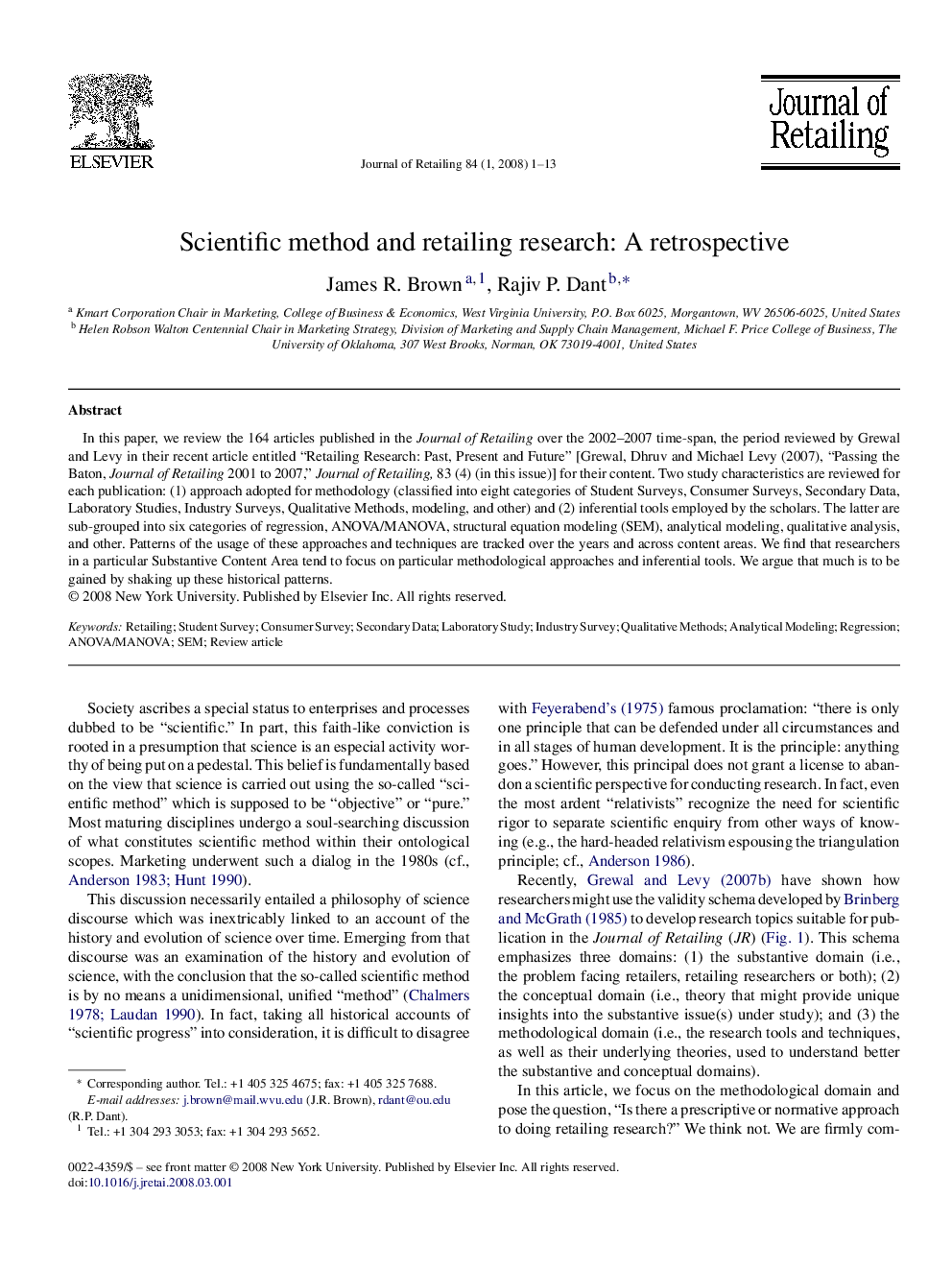 عکس صفحه اول مقاله: Scientific method and retailing research: A retrospective Scientific method and retailing research: A retrospective