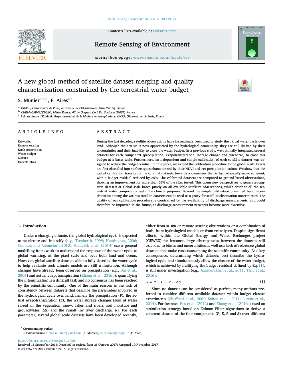 A new global method of satellite dataset merging and quality characterization constrained by the terrestrial water budget