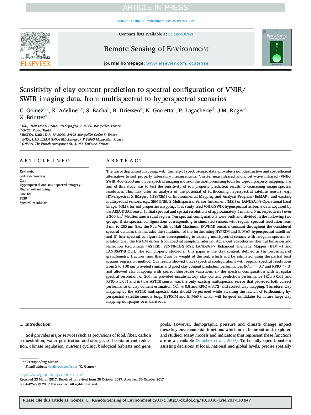 Sensitivity of clay content prediction to spectral configuration of VNIR/SWIR imaging data, from multispectral to hyperspectral scenarios