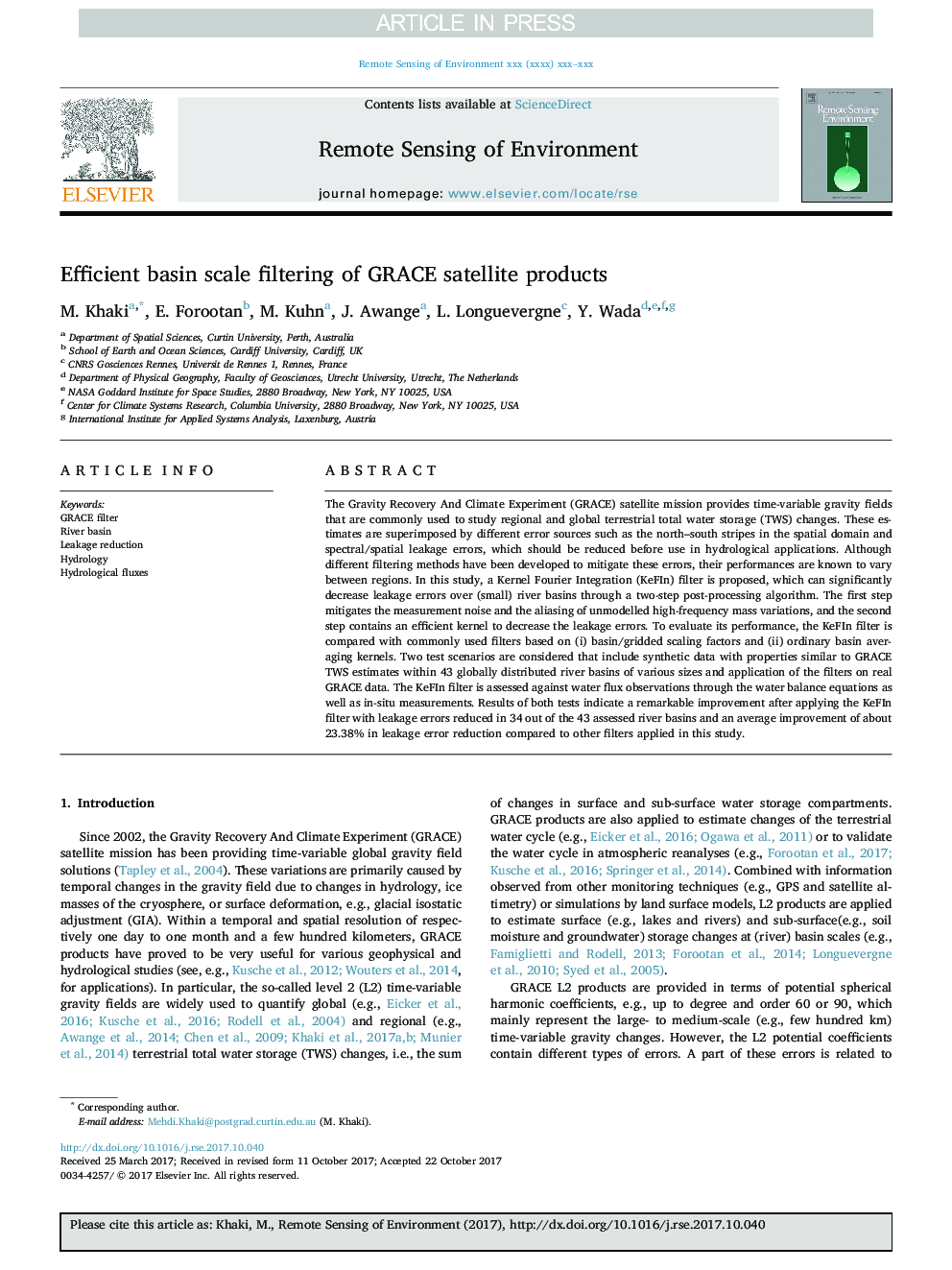 Efficient basin scale filtering of GRACE satellite products