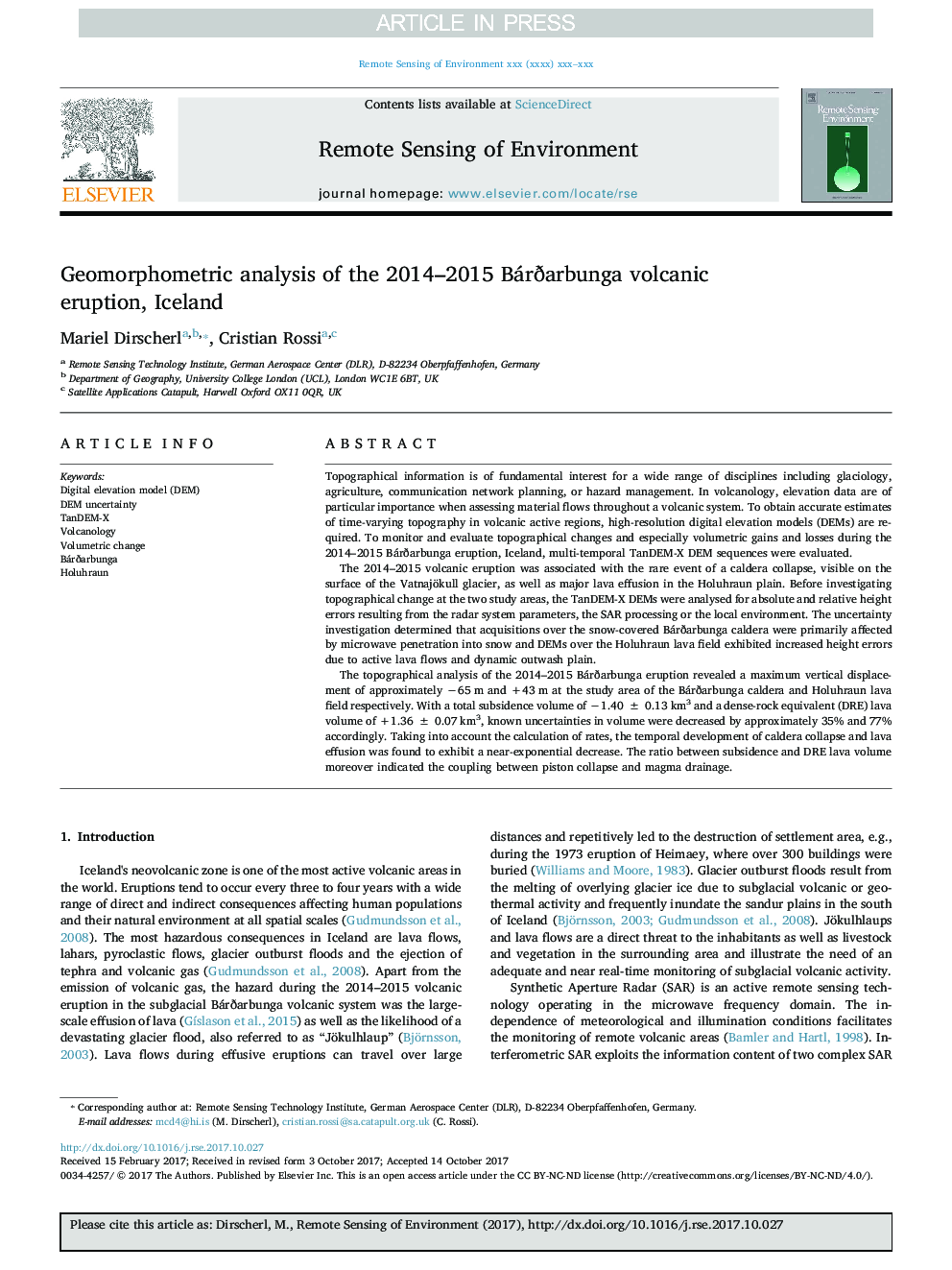 Geomorphometric analysis of the 2014-2015 BárÃ°arbunga volcanic eruption, Iceland