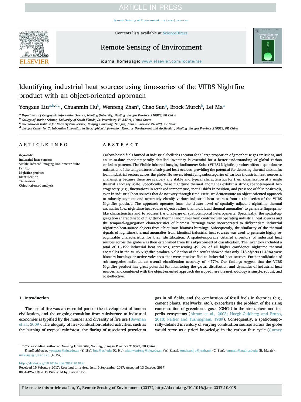 Identifying industrial heat sources using time-series of the VIIRS Nightfire product with an object-oriented approach