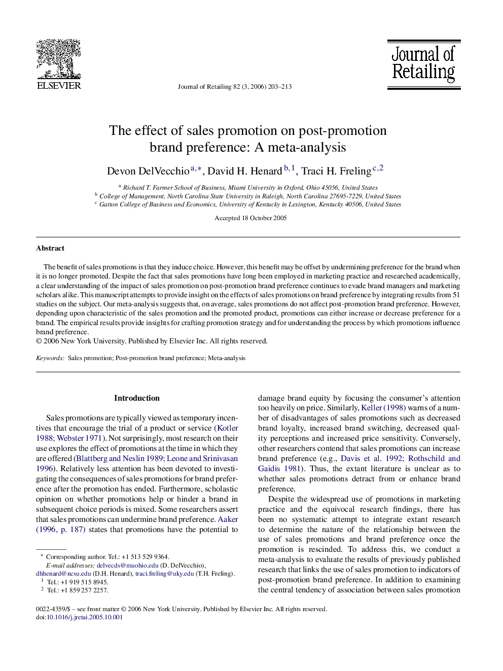 The effect of sales promotion on post-promotion brand preference: A meta-analysis