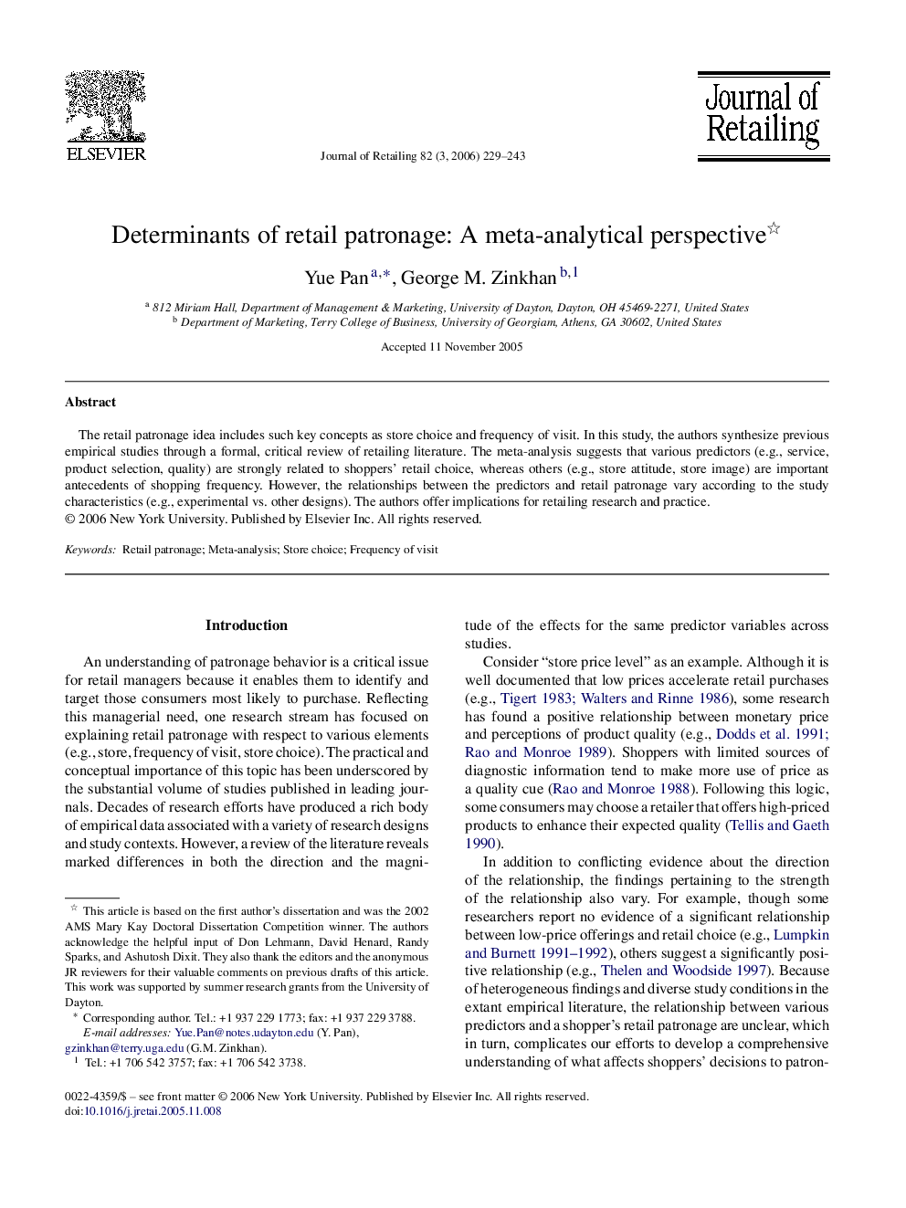 Determinants of retail patronage: A meta-analytical perspective 