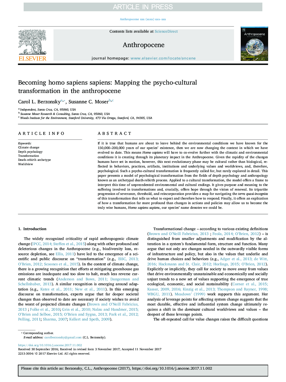 Becoming homo sapiens sapiens: Mapping the psycho-cultural transformation in the anthropocene