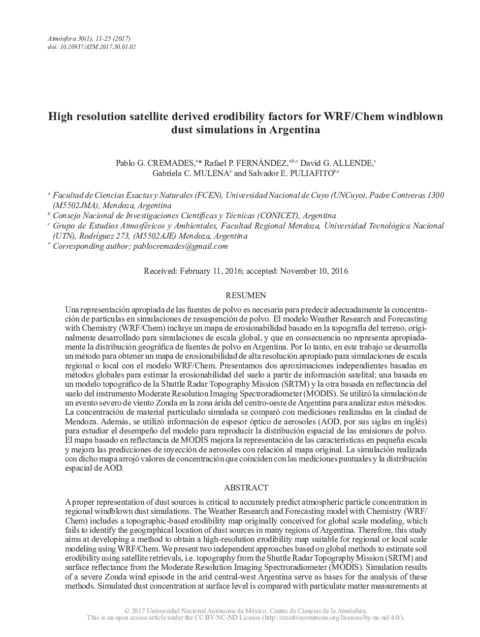 High resolution satellite derived erodibility factors for WRF/Chem windblown dust simulations in Argentina