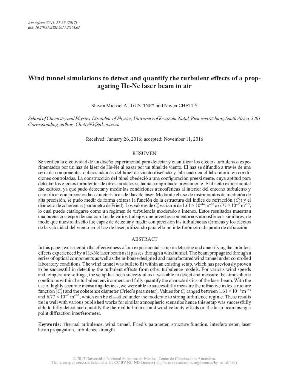 Wind tunnel simulations to detect and quantify the turbulent effects of a propagating He-Ne laser beam in air