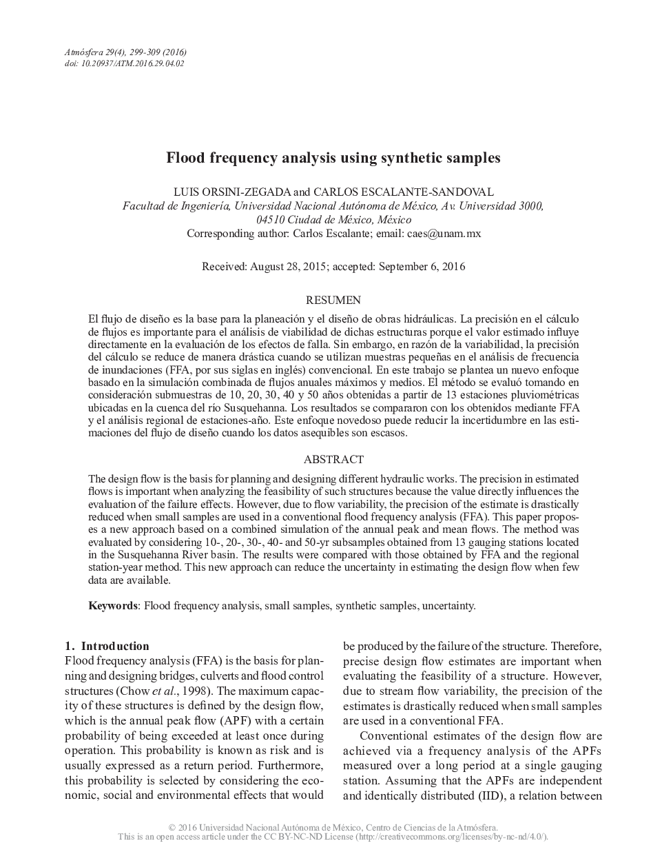 Flood frequency analysis using synthetic samples