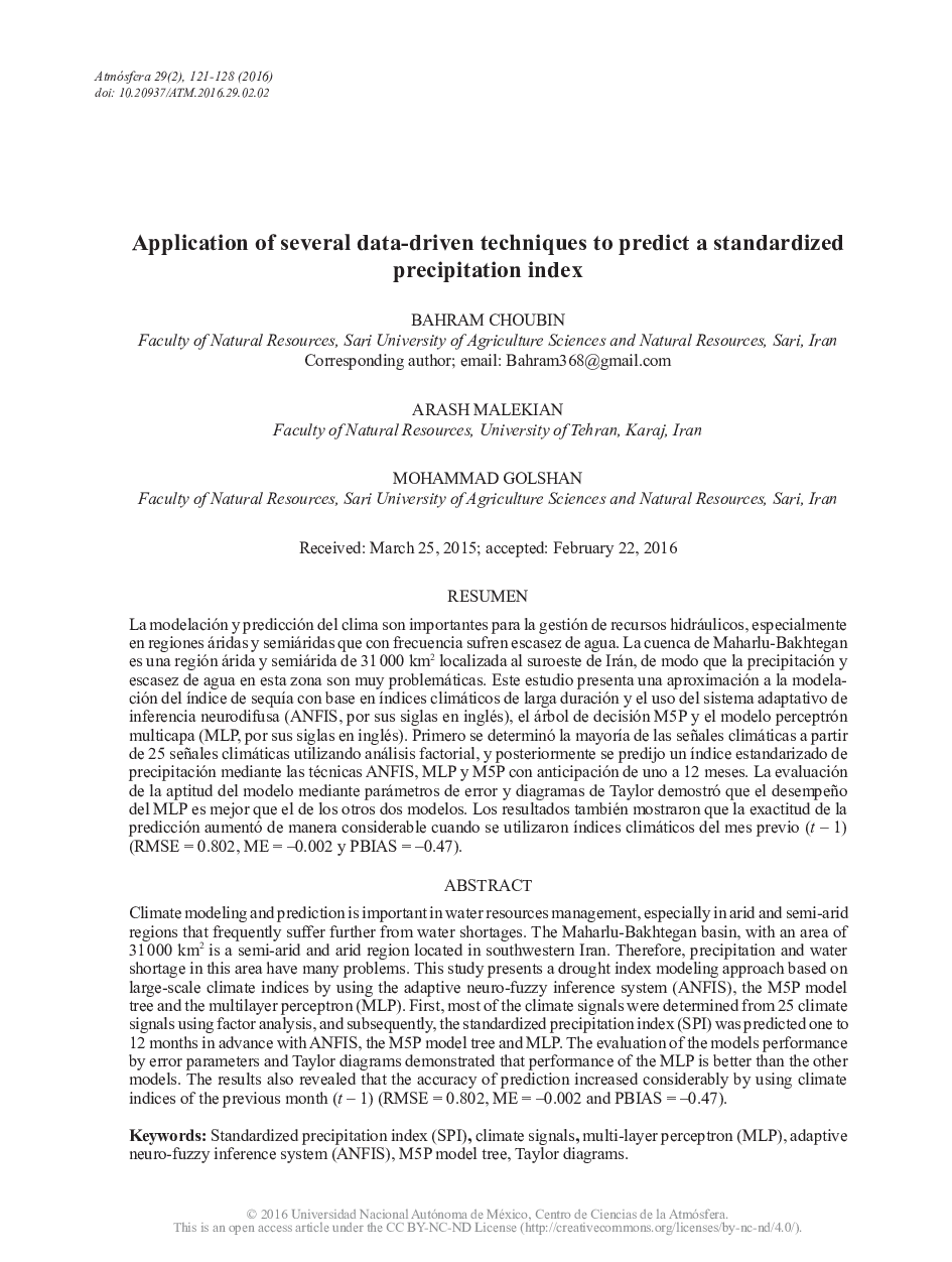 Application of several data-driven techniques to predict a standardized precipitation index