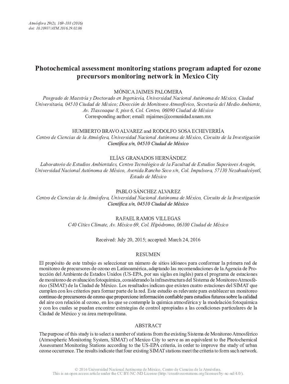 Photochemical assessment monitoring stations program adapted for ozone precursors monitoring network in Mexico City