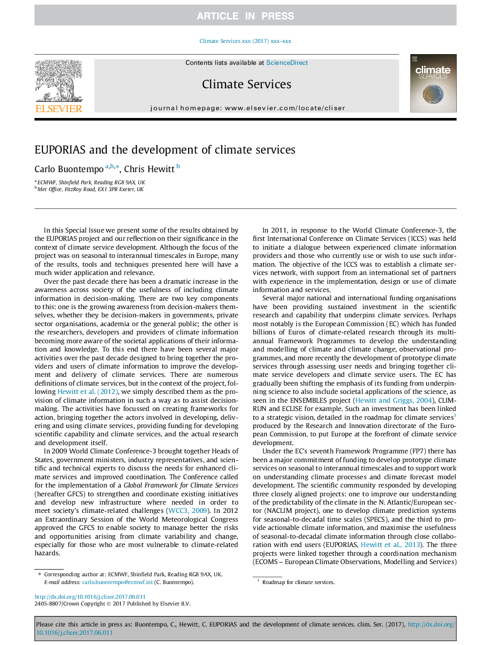 EUPORIAS and the development of climate services