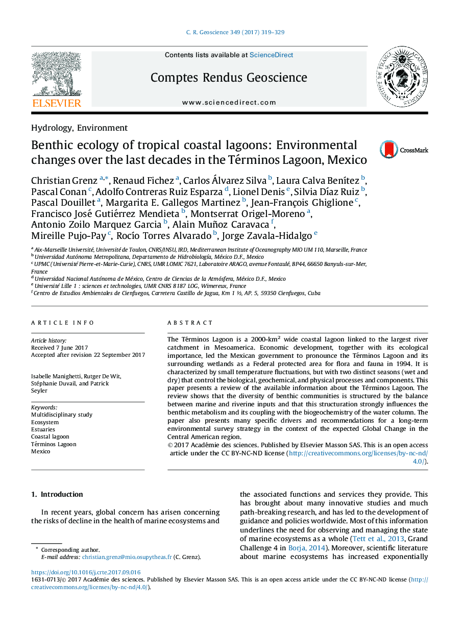 Benthic ecology of tropical coastal lagoons: Environmental changes over the last decades in the Términos Lagoon, Mexico