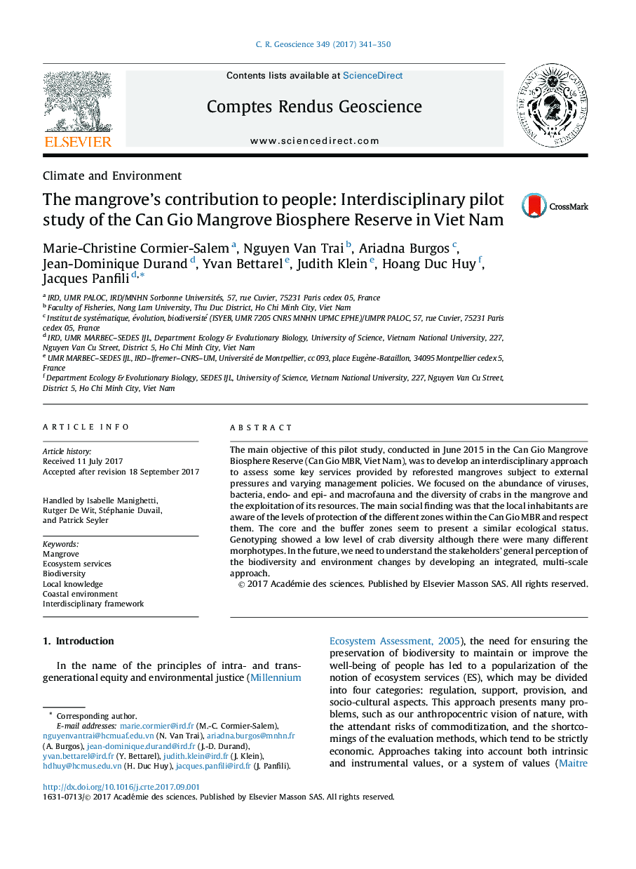 The mangrove's contribution to people: Interdisciplinary pilot study of the Can Gio Mangrove Biosphere Reserve in Viet Nam