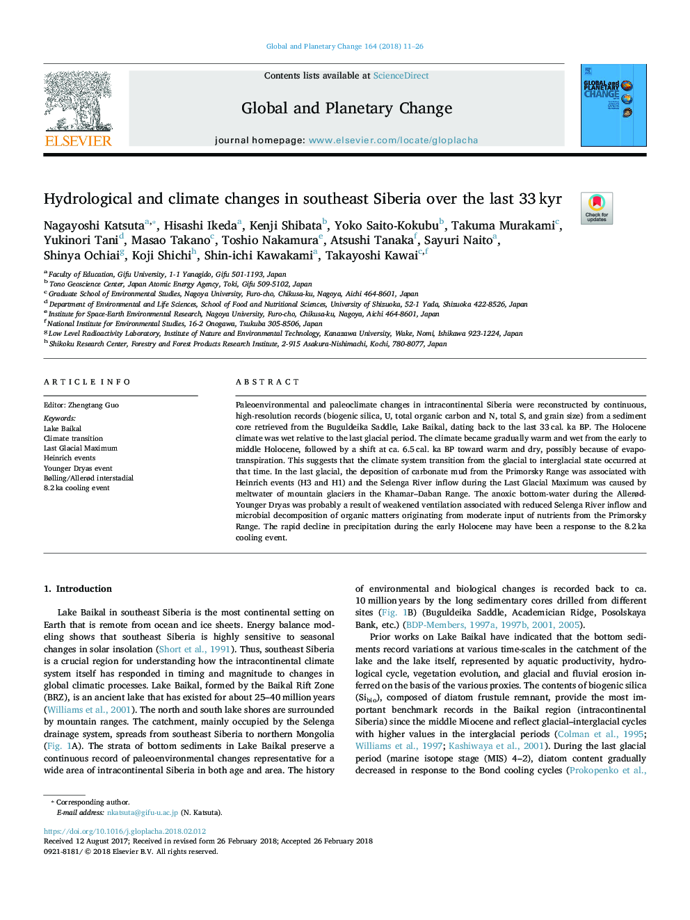 Hydrological and climate changes in southeast Siberia over the last 33â¯kyr