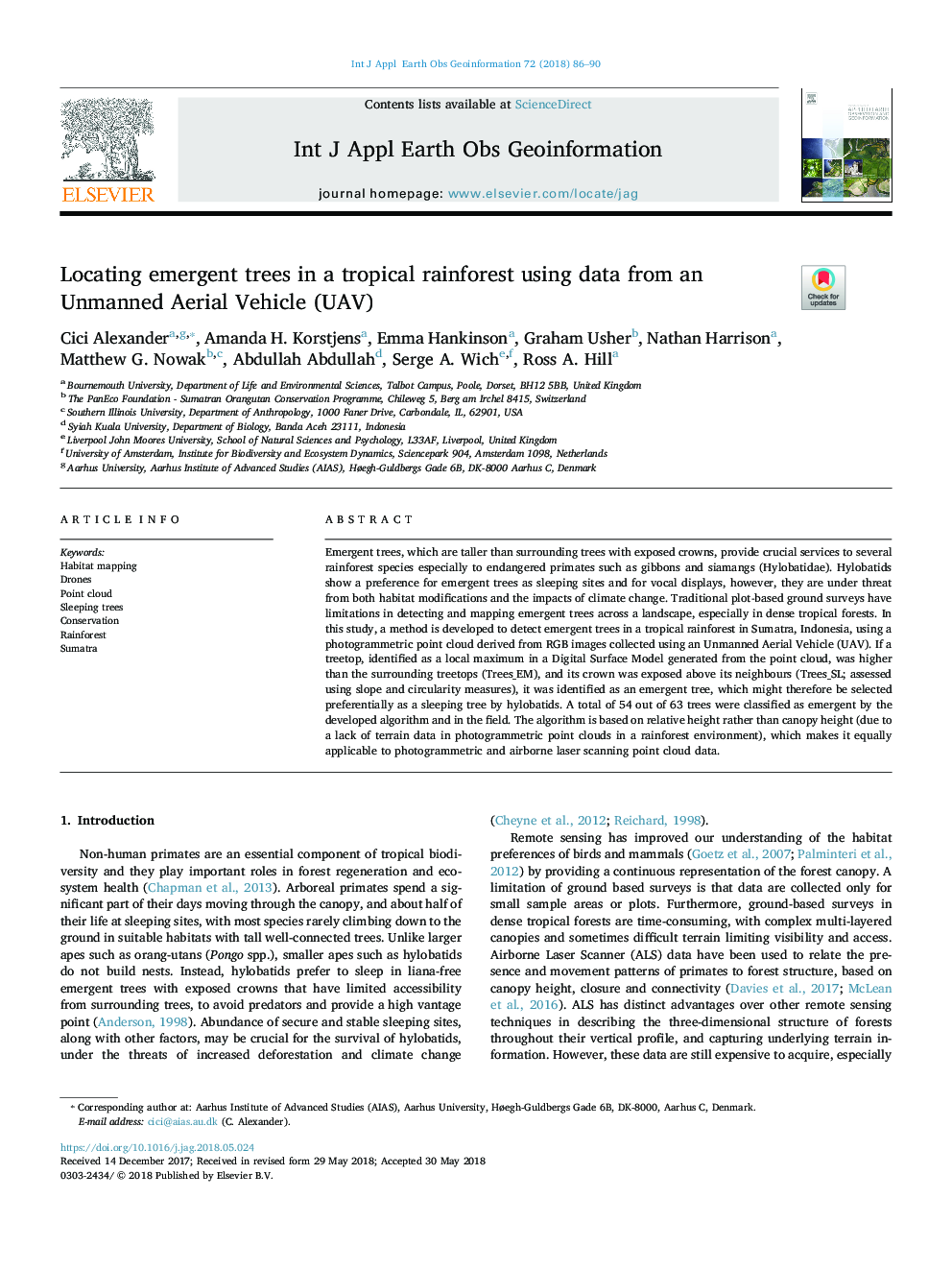 Locating emergent trees in a tropical rainforest using data from an Unmanned Aerial Vehicle (UAV)