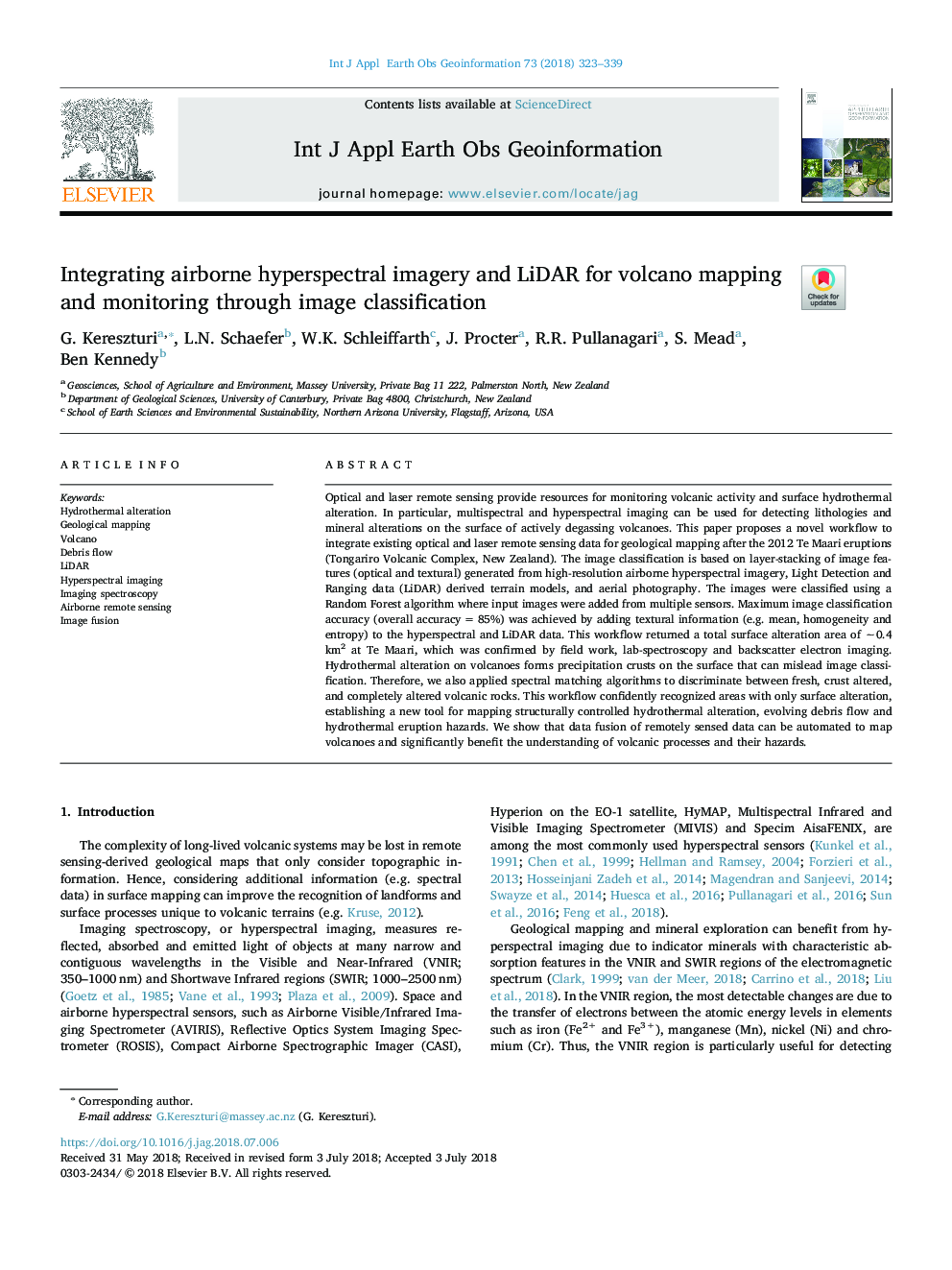 Integrating airborne hyperspectral imagery and LiDAR for volcano mapping and monitoring through image classification