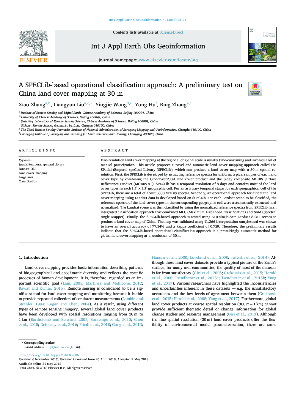 A SPECLib-based operational classification approach: A preliminary test on China land cover mapping at 30 m