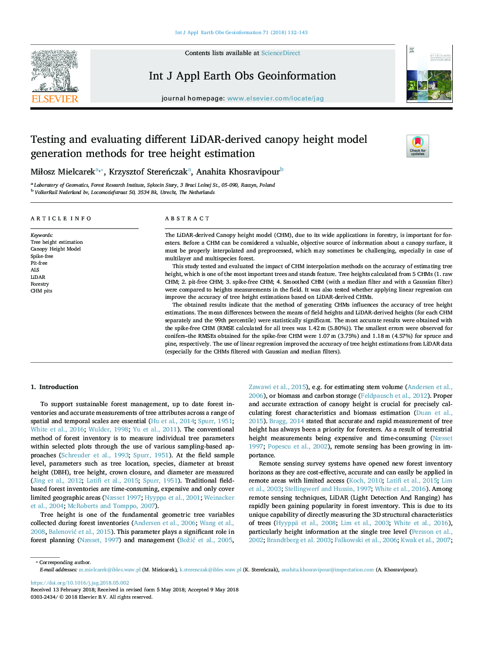 Testing and evaluating different LiDAR-derived canopy height model generation methods for tree height estimation