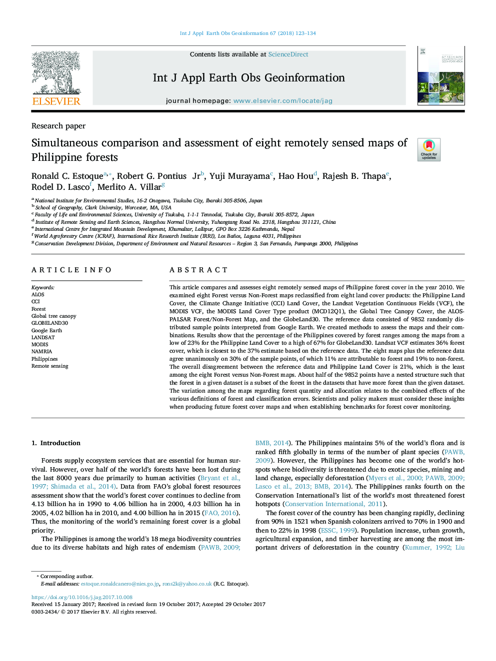 Simultaneous comparison and assessment of eight remotely sensed maps of Philippine forests