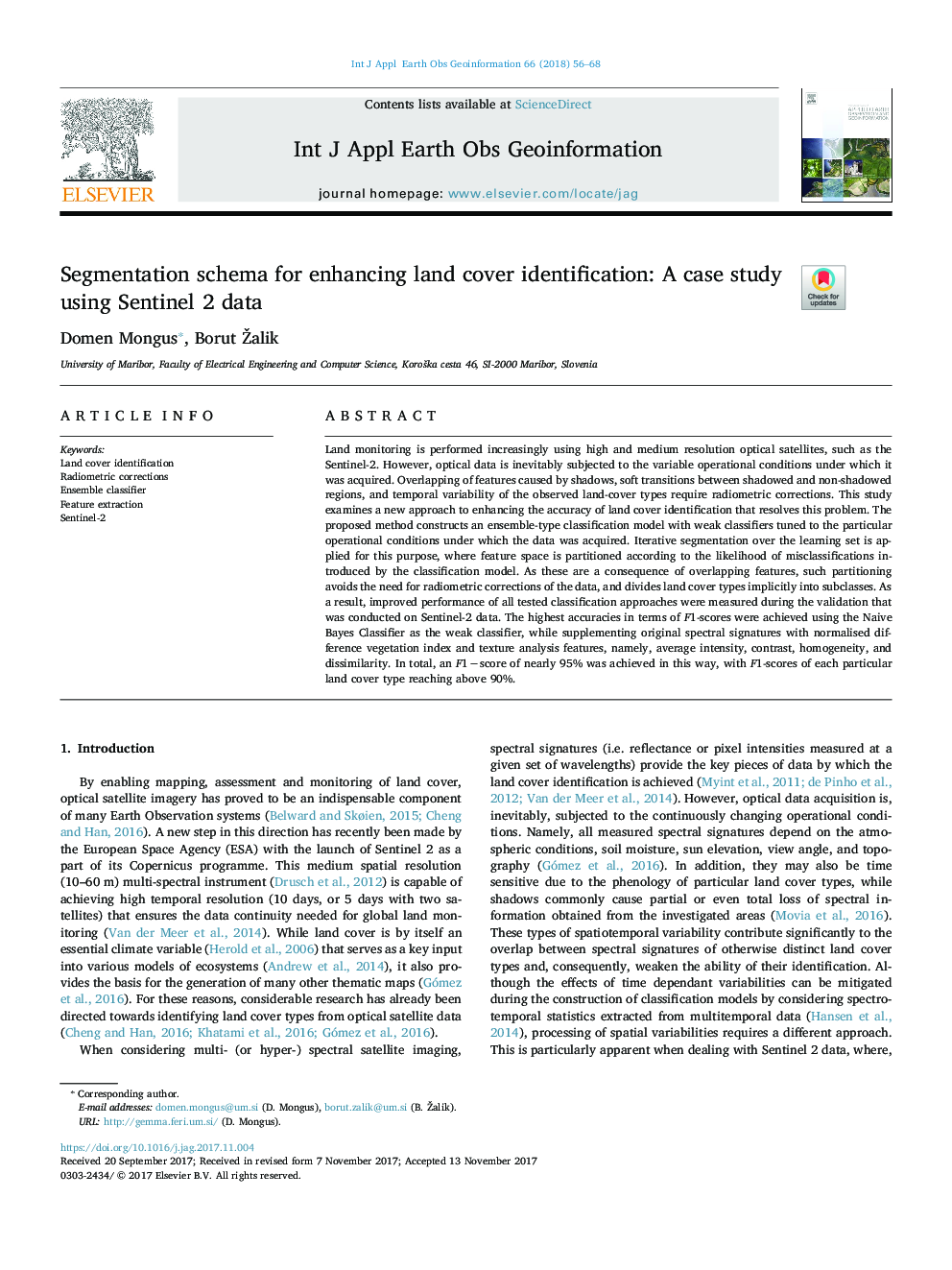 Segmentation schema for enhancing land cover identification: A case study using Sentinel 2 data