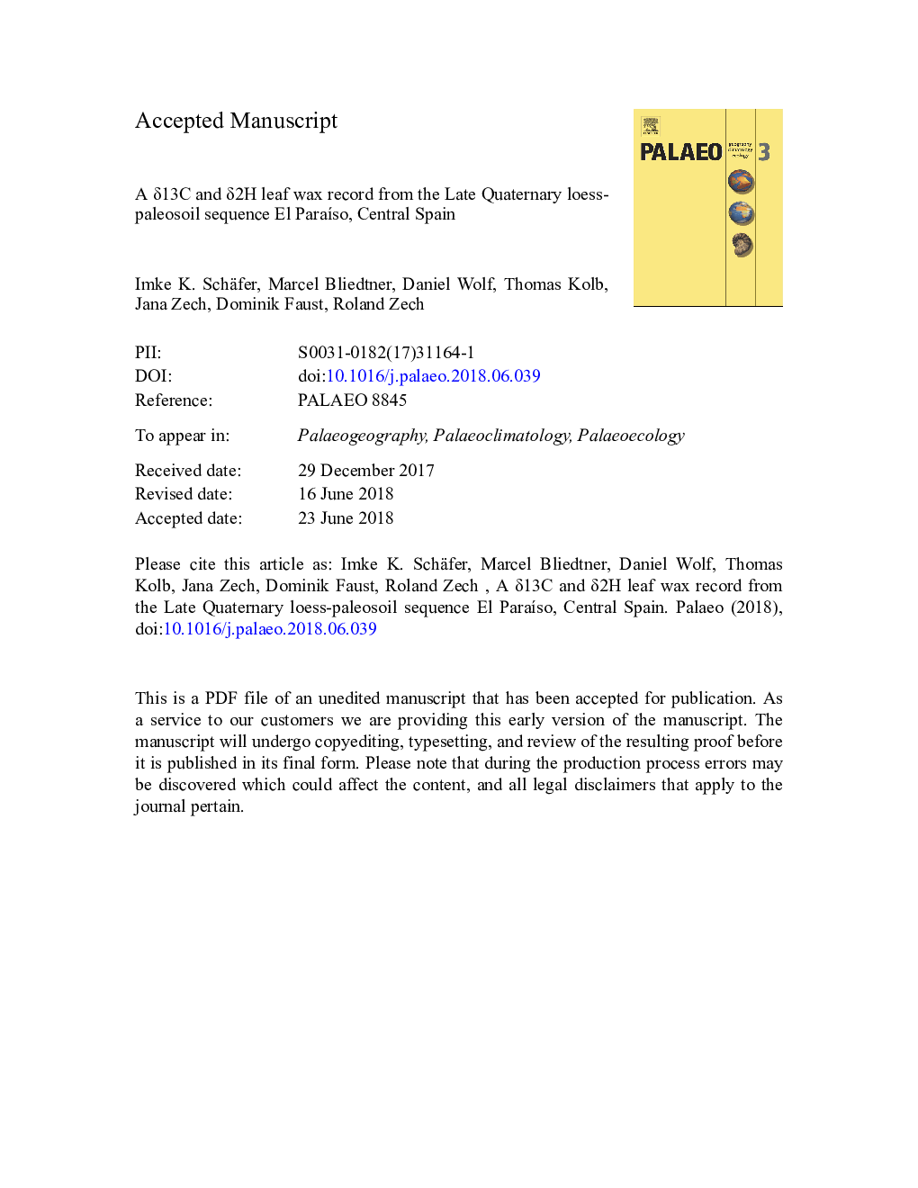 A Î´13C and Î´2H leaf wax record from the Late Quaternary loess-paleosoil sequence El ParaÃ­so, Central Spain