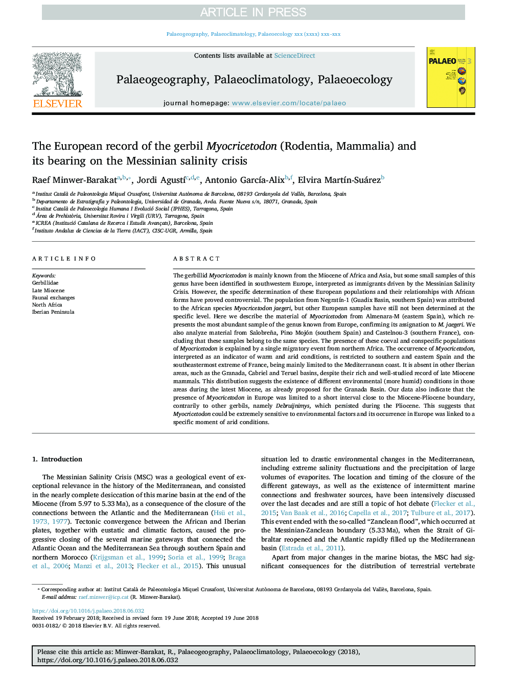 The European record of the gerbil Myocricetodon (Rodentia, Mammalia) and its bearing on the Messinian salinity crisis