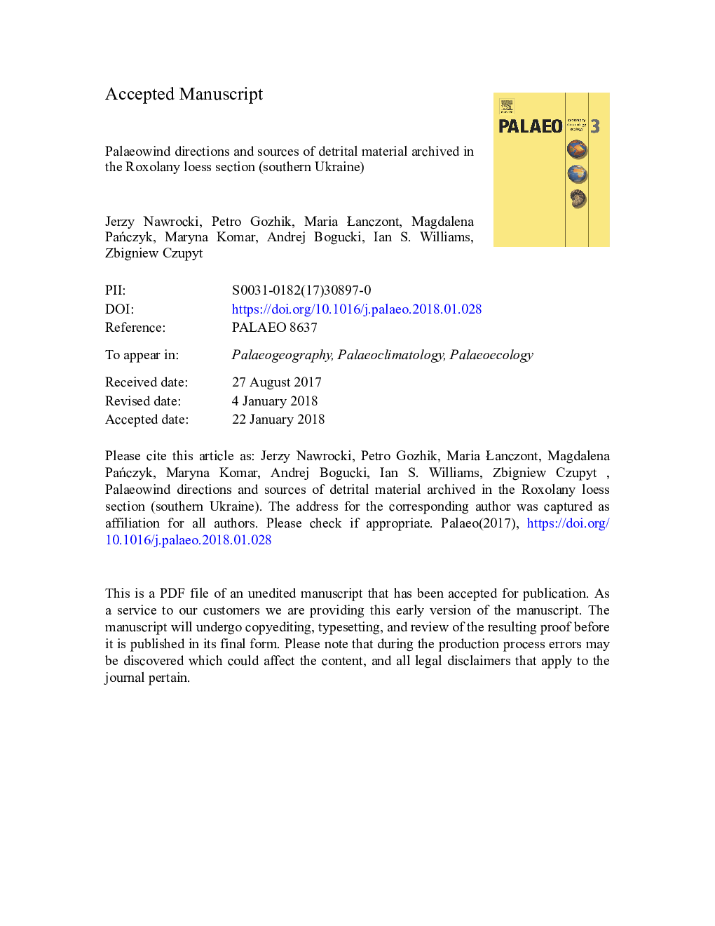 Palaeowind directions and sources of detrital material archived in the Roxolany loess section (southern Ukraine)