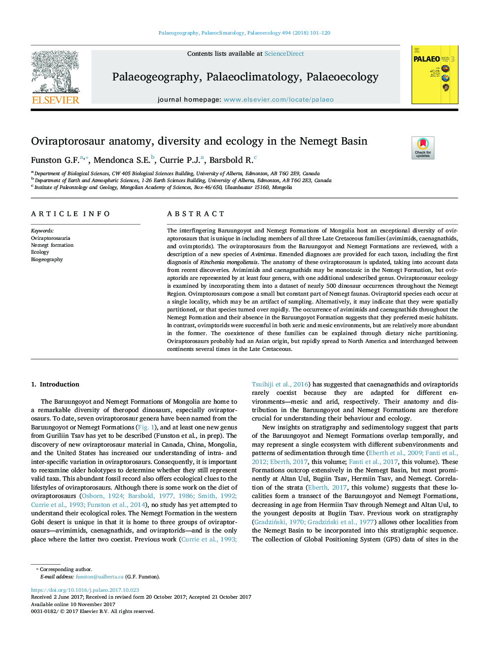 Oviraptorosaur anatomy, diversity and ecology in the Nemegt Basin