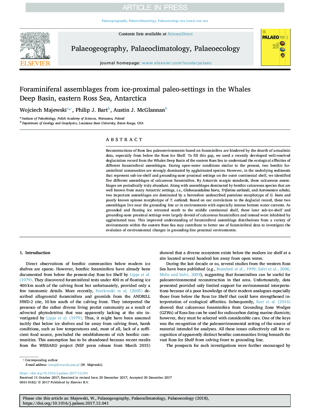 Foraminiferal assemblages from ice-proximal paleo-settings in the Whales Deep Basin, eastern Ross Sea, Antarctica