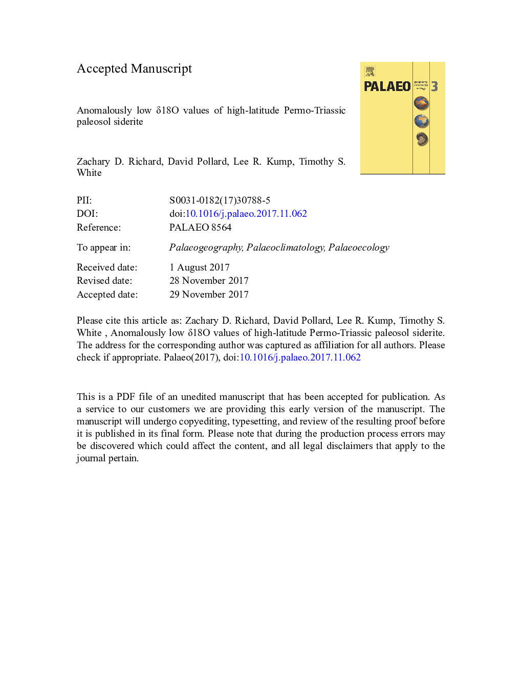 Anomalously low Î´18O values of high-latitude Permo-Triassic paleosol siderite