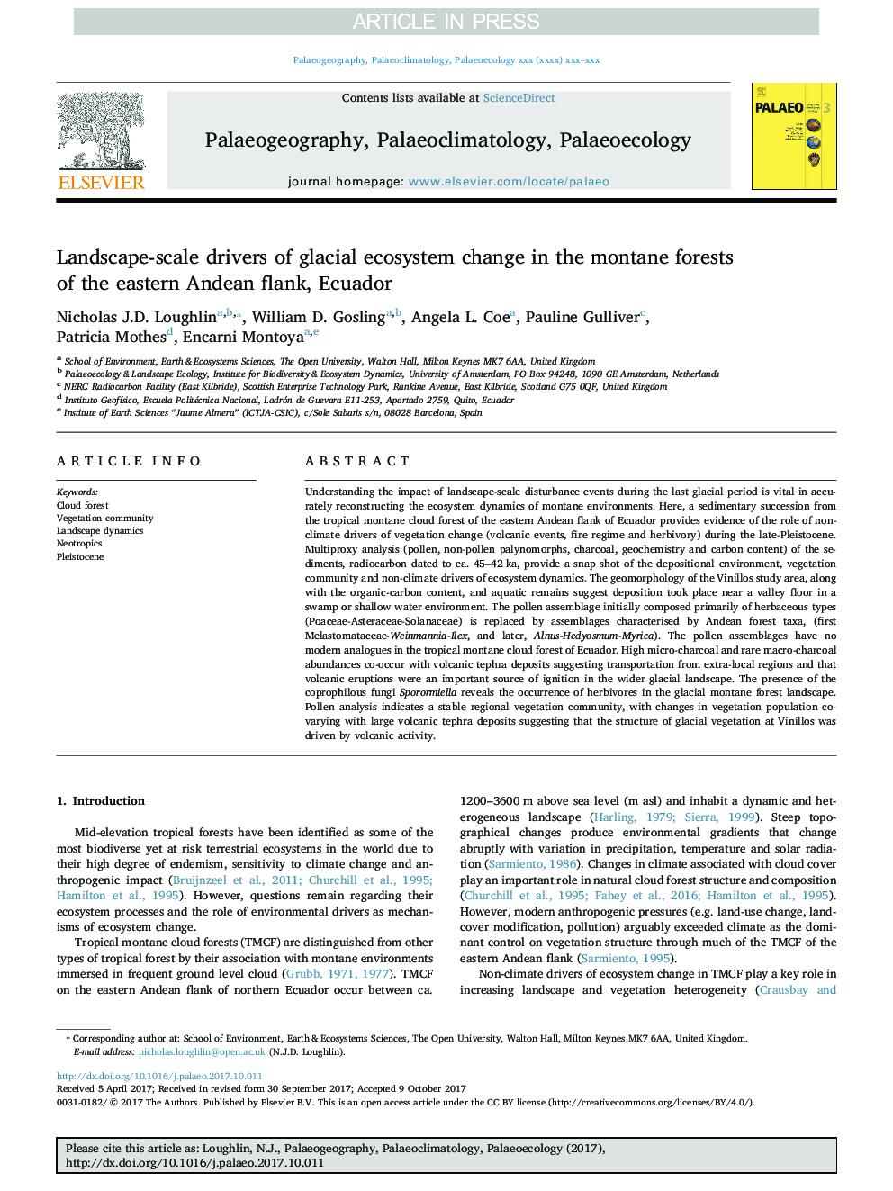 Landscape-scale drivers of glacial ecosystem change in the montane forests of the eastern Andean flank, Ecuador