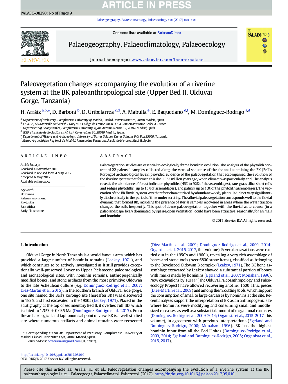 Paleovegetation changes accompanying the evolution of a riverine system at the BK paleoanthropological site (Upper Bed II, Olduvai Gorge, Tanzania)