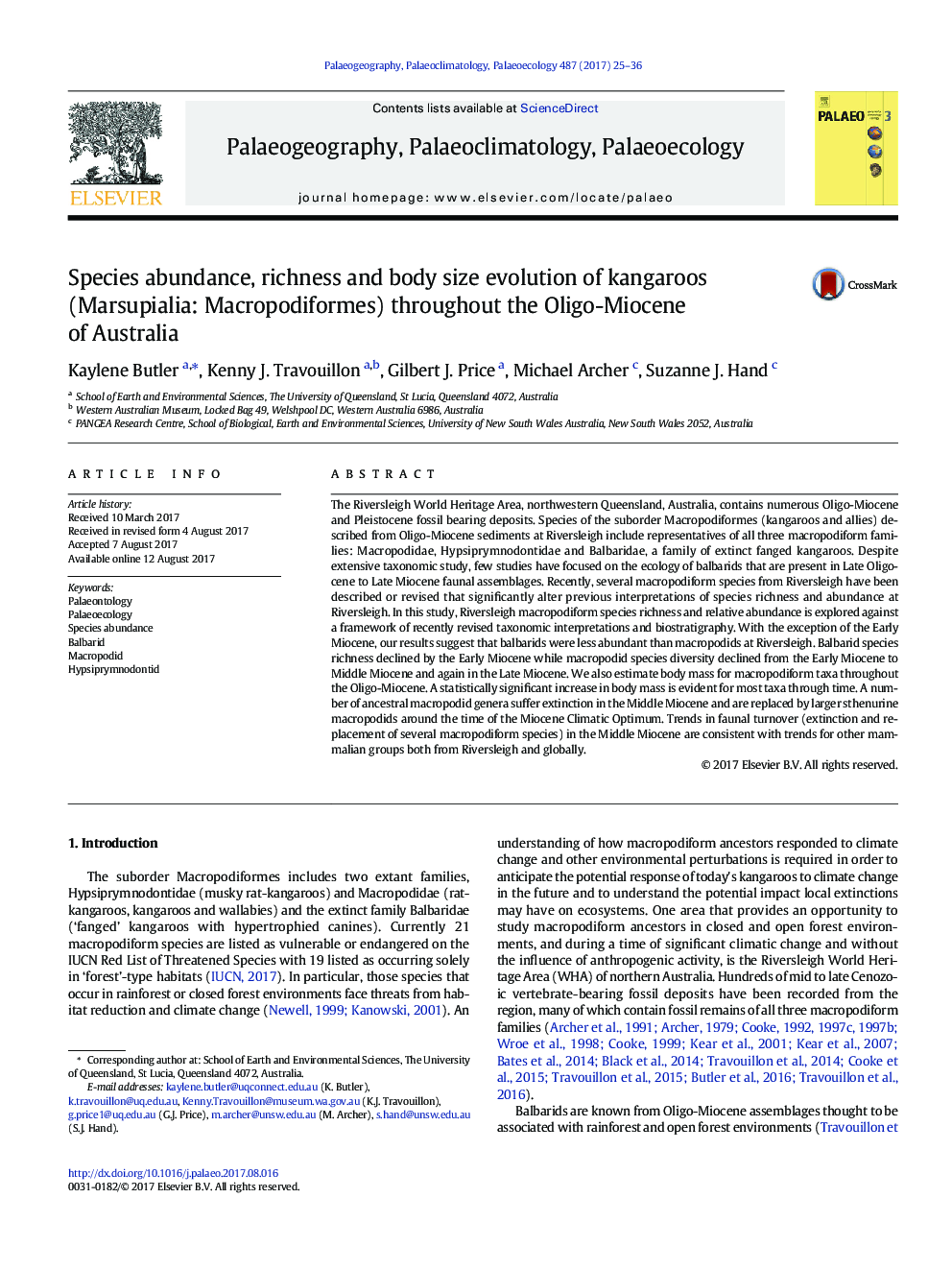 Species abundance, richness and body size evolution of kangaroos (Marsupialia: Macropodiformes) throughout the Oligo-Miocene of Australia