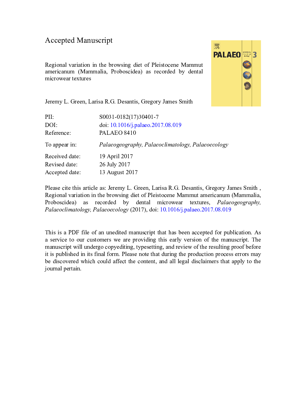 Regional variation in the browsing diet of Pleistocene Mammut americanum (Mammalia, Proboscidea) as recorded by dental microwear textures