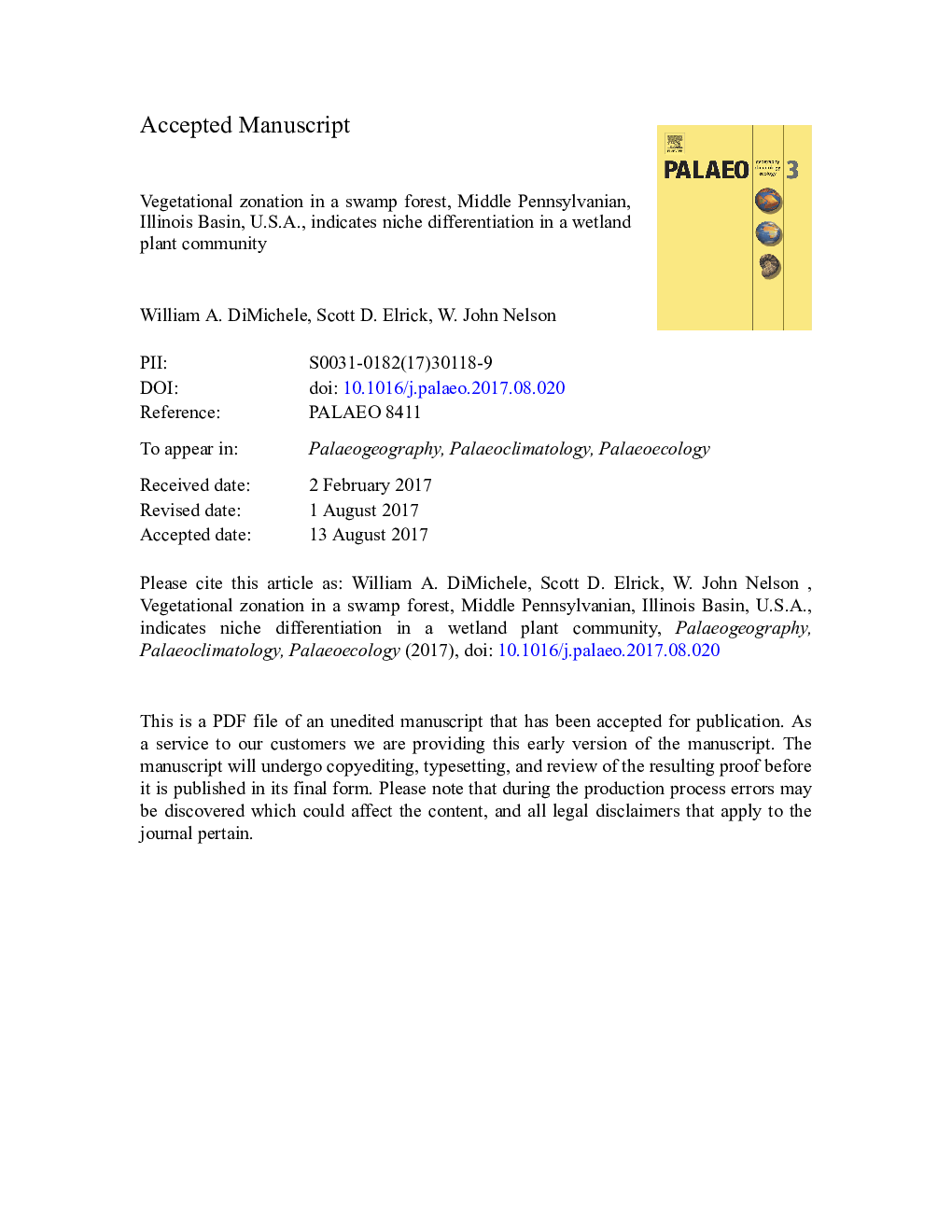 Vegetational zonation in a swamp forest, Middle Pennsylvanian, Illinois Basin, U.S.A., indicates niche differentiation in a wetland plant community