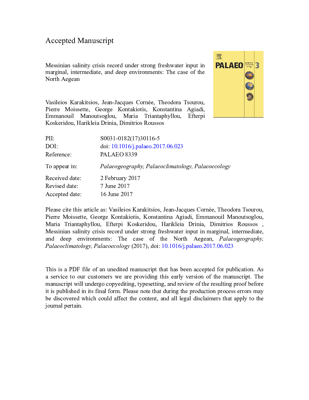 Messinian salinity crisis record under strong freshwater input in marginal, intermediate, and deep environments: The case of the North Aegean