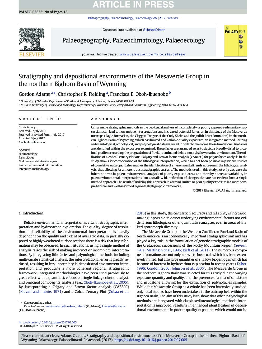 Stratigraphy and depositional environments of the Mesaverde Group in the northern Bighorn Basin of Wyoming